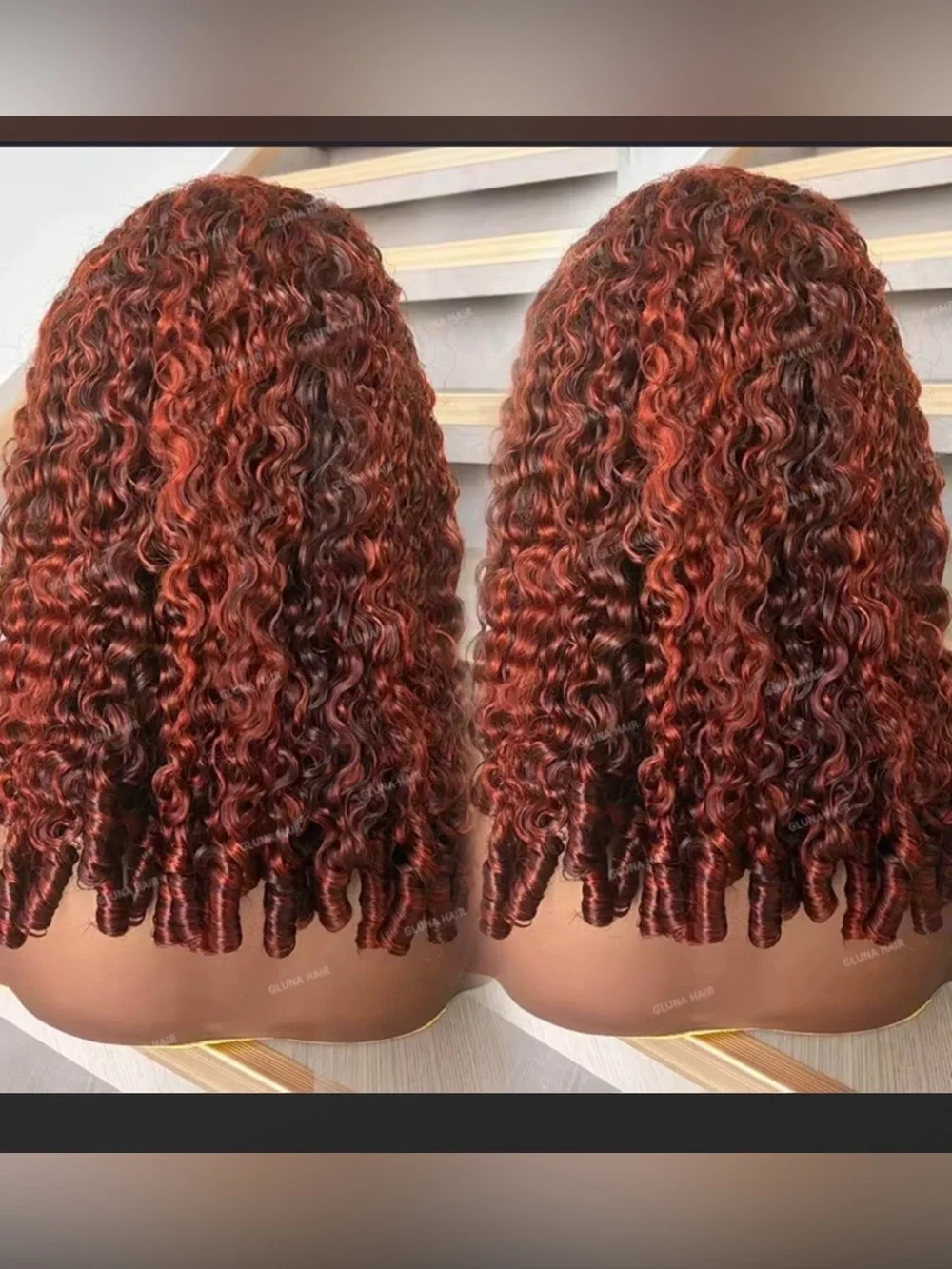 Curly humain hairWig in Auburn Red - Women Hair